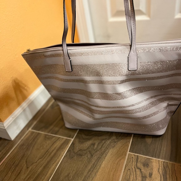Kate spade Haven Lane hand Glitter stripe taupe gold Shoulder tote Bag. - Picture 5 of 5